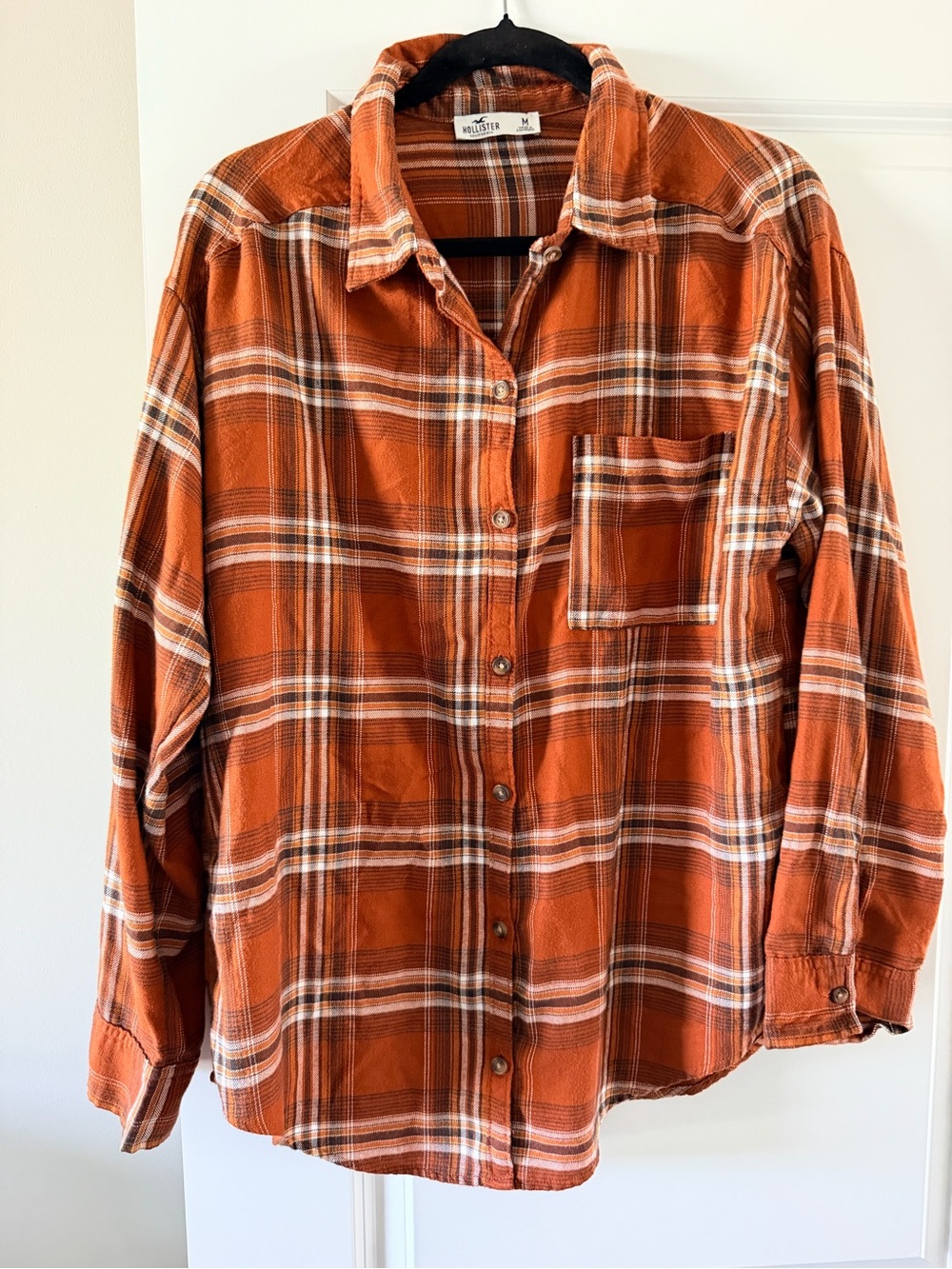 Hollister Men's Orange Plaid Button-Up Shirt